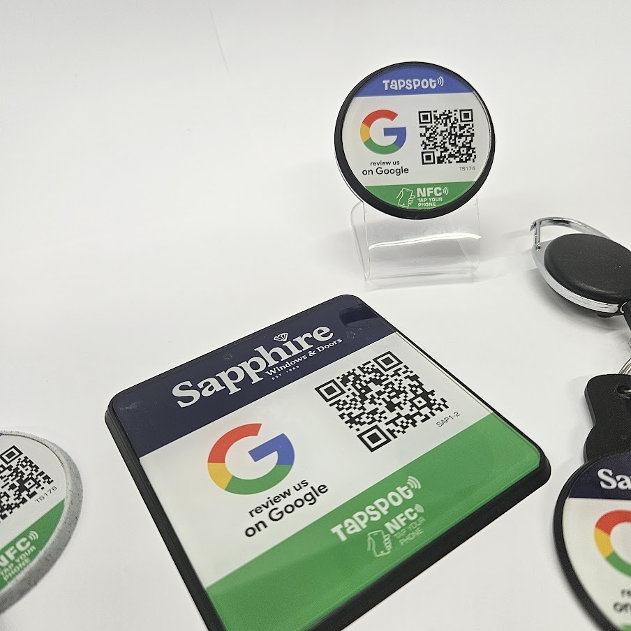 A selection of custom-designed TapSpot QR codes and NFC tags