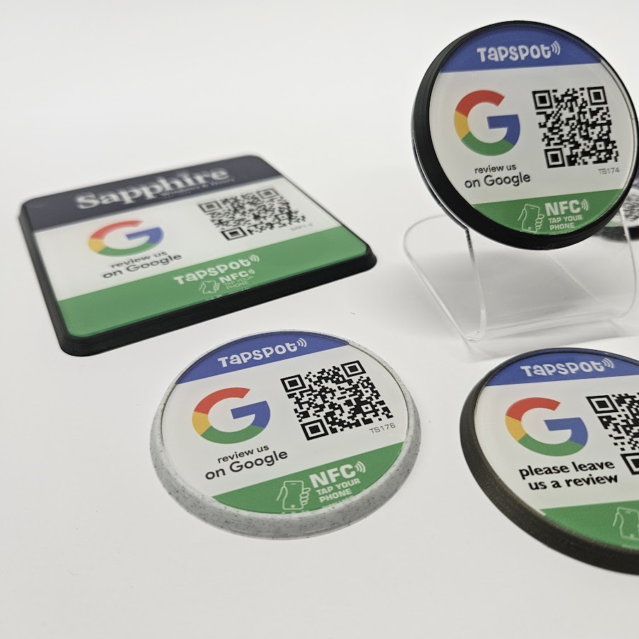 A dynamic QR code from TapSpot displayed on a cafe counter